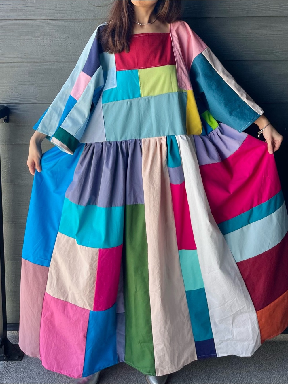 Handmade Quilted Patchwork Colorblock Dress SKU 05034 - Picture 10 of 16